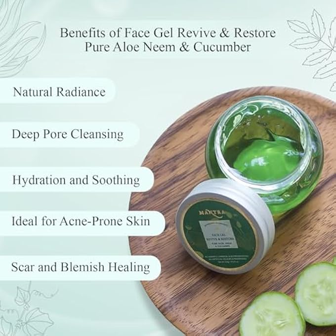 Mantra AUTHENTIC AYURVEDA HERBAL FACE GEL REVIVE & RESTORE PURE ALOE NEEM AND CUCUMBER FREE FROM CHEMICALS, SILICON, PARABEN, AND PARAFFIN (100 G / 3.5 FL OZ) - Image 2